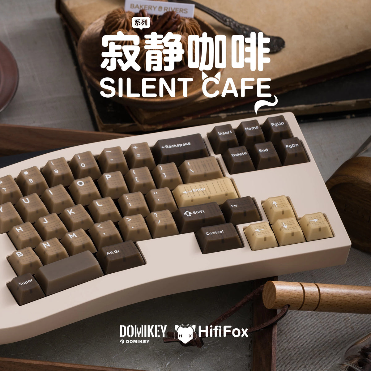 Domikey X HifiFox SIlent Cafe Keycap Set ABS Doubleshots Cherry