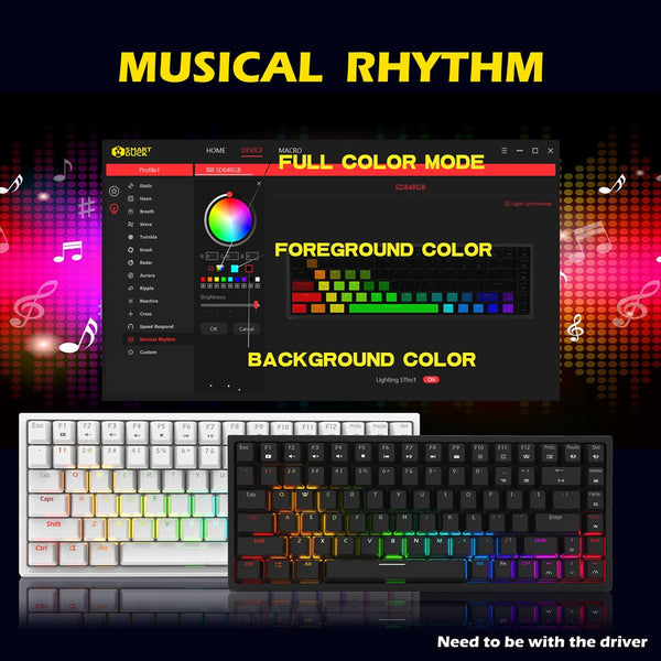 Smart Duck xs84 84 key Mechanical Keyboard 75% lighting effect RGB switch led type c software macro musical rhythm
