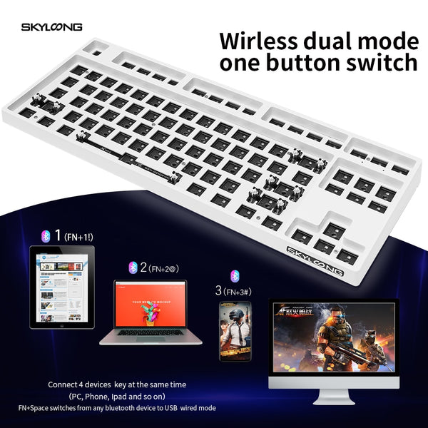 gk87s hot swappable 80% Dual Mode Bluetooth 5.0 Custom Mechanical Keyboard Kit rgb switch leds type c software programmable