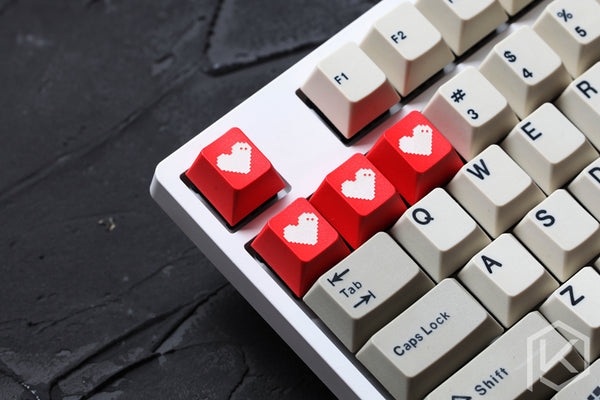 Novelty cherry profile dip dye and sculpture pbt keycap for mechanical keyboards Dye Sub legends pixel heart black red white - KPrepublic