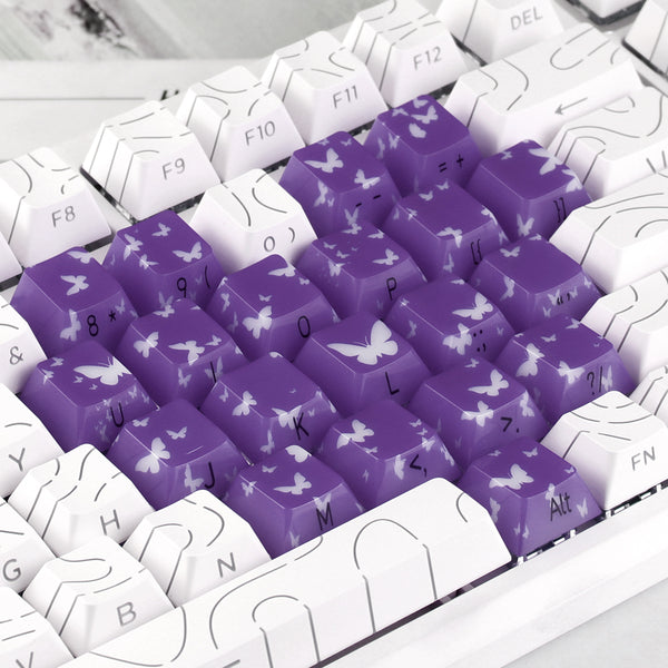 MMD Jade Butterfly Heart Keycap PC Keycaps For Gaming Mechanical Keyboard MX Switch Light Through Dye Subbed Cherry Profile