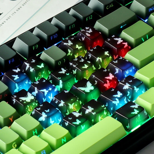 MMD Jade Butterfly Heart Keycap PC Keycaps For Gaming Mechanical Keyboard MX Switch Light Through Dye Subbed Cherry Profile
