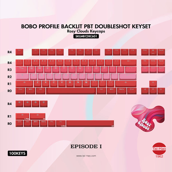 Taihao BOBO Rosy Clouds Keycap ABS Doubleshot Keycaps for diy gaming mechanical keyboard For Made68 EV63 wooting 60he80he