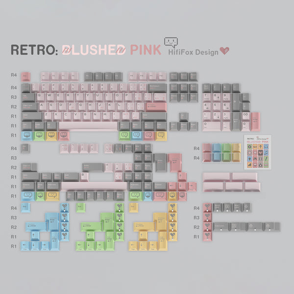 Hififox x Domikey Retro Shy Pink Keycap Blushed Pink Keycap Cherry Profile Dye Subbed Keycap Set thick PBT for keyboard