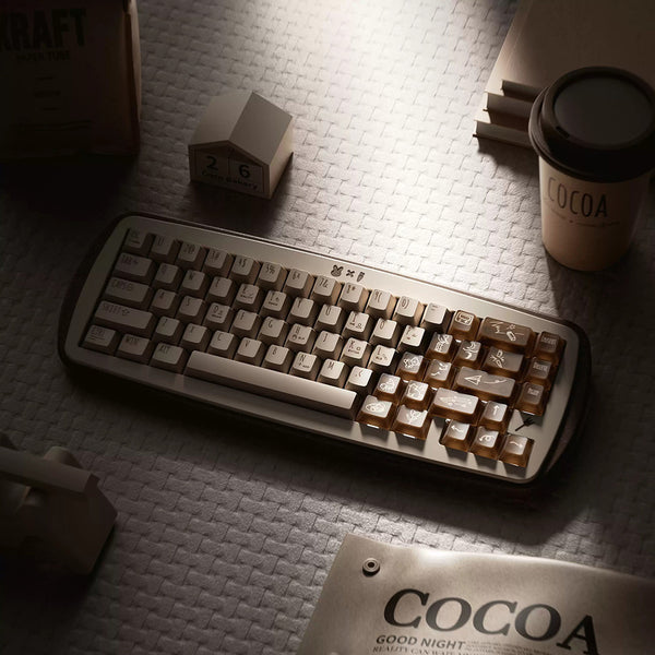 KeyTok Good Night Cocoa Keycap Dye Subbed Keycap and UV Set PBT PC for keyboard 87 tkl 104 ansi Made68 EV63 Wooting 60 V2 EZ60