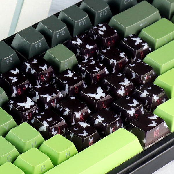 MMD Jade Butterfly Heart Keycap PC Keycaps For Gaming Mechanical Keyboard MX Switch Light Through Dye Subbed Cherry Profile