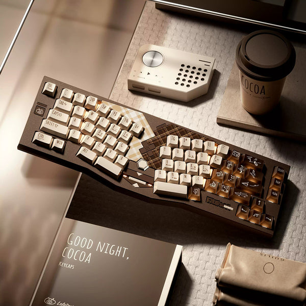 KeyTok Good Night Cocoa Keycap Dye Subbed Keycap and UV Set PBT PC for keyboard 87 tkl 104 ansi Made68 EV63 Wooting 60 V2 EZ60