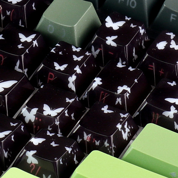 MMD Jade Butterfly Heart Keycap PC Keycaps For Gaming Mechanical Keyboard MX Switch Light Through Dye Subbed Cherry Profile