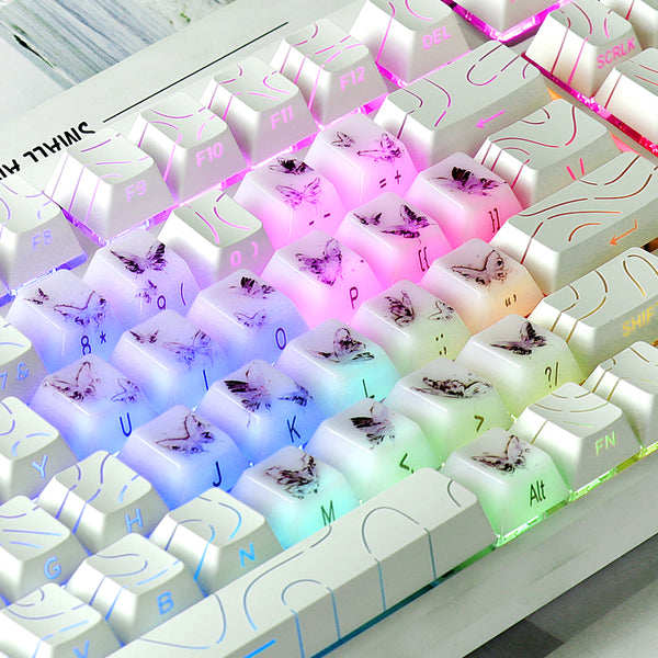 MMD Jade Butterfly Heart Keycap PC Keycaps For Gaming Mechanical Keyboard MX Switch Light Through Dye Subbed Cherry Profile