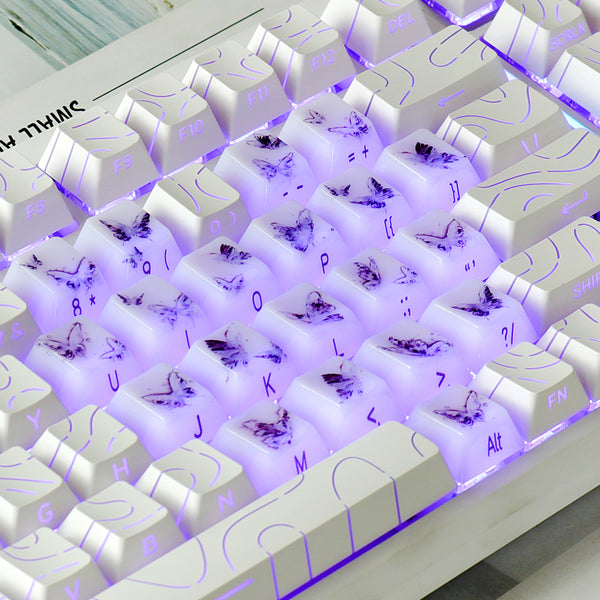 MMD Jade Butterfly Heart Keycap PC Keycaps For Gaming Mechanical Keyboard MX Switch Light Through Dye Subbed Cherry Profile