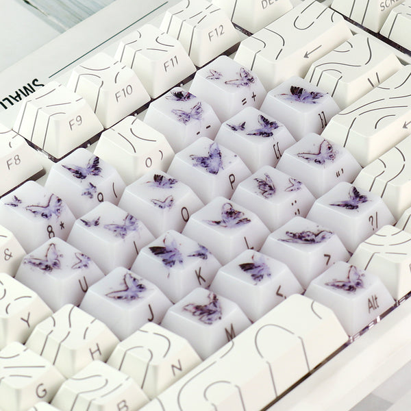 MMD Jade Butterfly Heart Keycap PC Keycaps For Gaming Mechanical Keyboard MX Switch Light Through Dye Subbed Cherry Profile