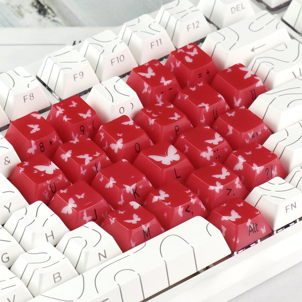 MMD Jade Butterfly Heart Keycap PC Keycaps For Gaming Mechanical Keyboard MX Switch Light Through Dye Subbed Cherry Profile