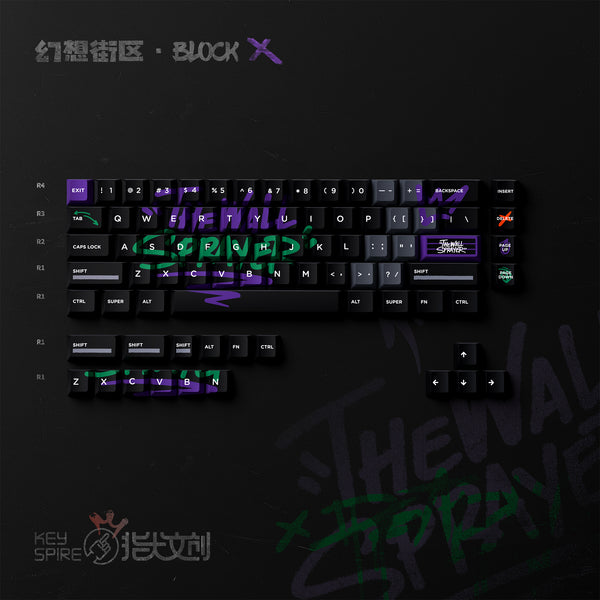 KeyTok Block X Dye Subbed Keycap Set PBT for keyboard 87 tkl 104 ansi ev63 wooting 60 v2 ev63 matte soft touch paint graffiti