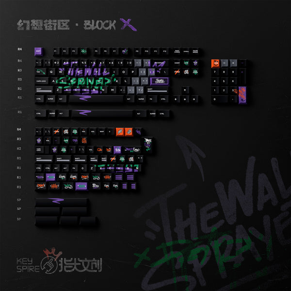 KeyTok Block X Dye Subbed Keycap Set PBT for keyboard 87 tkl 104 ansi ev63 wooting 60 v2 ev63 matte soft touch paint graffiti