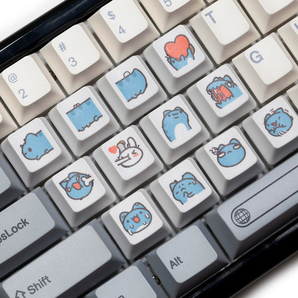 Cute Little Blue Cat Keycap Kitty Meme Keycap Dye Subbed keycaps for mx stem Gaming Mechanical Keyboards OEM Profile R1 R2 R3