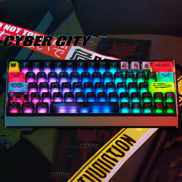 Hififox Cyber City Cherry Profile PC Keycap Set UV Screen Pring for keyboard BM60 CSTC75 BM65 BM68 XD60 EV63 Made68 Wooting 60