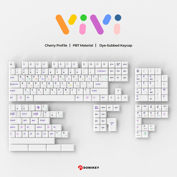 Domikey VIVI Cherry Profile Dye Subbed Keycap Set thick PBT for keyboard White Keycap BM60 CSTC75 BM65 BM68 XD60