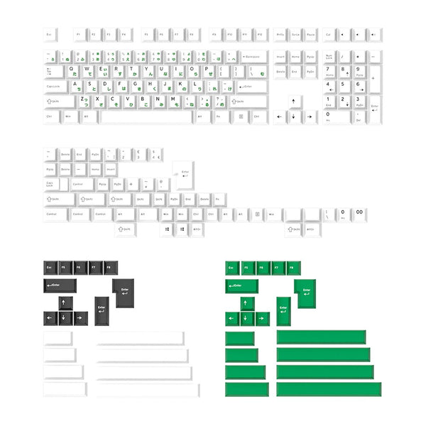 GJ Landscape Keycap PBT Doubleshot and Silk Screen Set BOW Hirigana Japanese Root for Mechanical Keyboard Black On White BM6