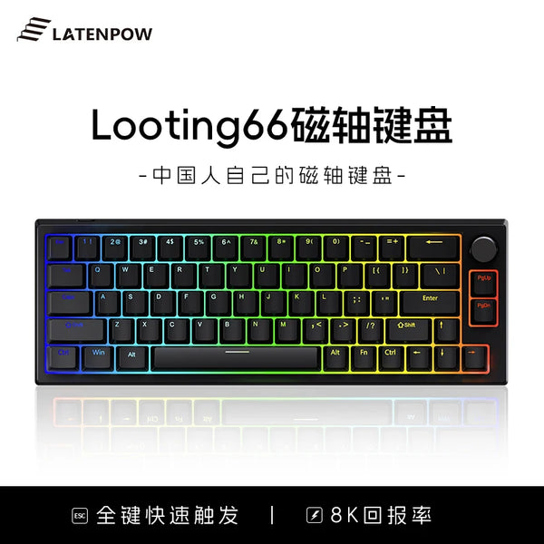 Latenpow Looting66 Magnetic Switch Keyboard 65% NKRO Hot Swappable RGB Fast Trigger With PBT Keycap MCU Hall Sensor Knob