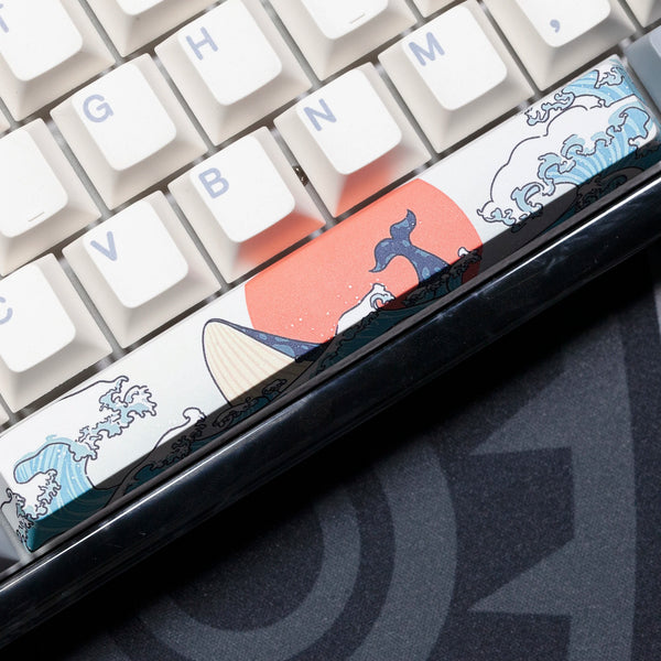 Novelty allover dye subbed Keycaps Japanese Wave Whale and Sun ESC spacebar pbt for Gaming Mechanical Keyboard cherry profile