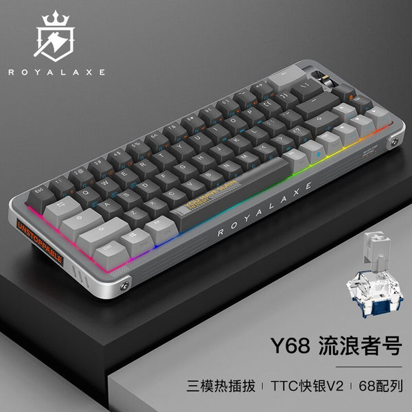 ROYAL AXE Y68 Keyboard Gaming Mechanical Keyboard hot swappable PCB RGB switch lighting type c 2.4G BT 3 Mode Wireless