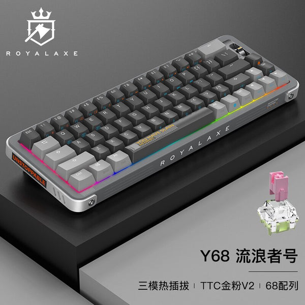 ROYAL AXE Y68 Keyboard Gaming Mechanical Keyboard hot swappable PCB RGB switch lighting type c 2.4G BT 3 Mode Wireless