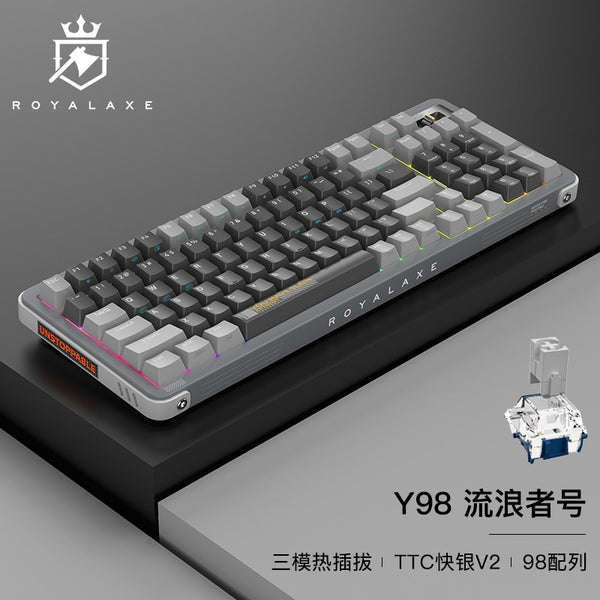 ROYAL AXE Y98 Gaming Keyboard Mechanical Keyboard Wireless 2.4G Bluetooth Type C Hot Swappable PCB TTC Switch With PBT Keycap