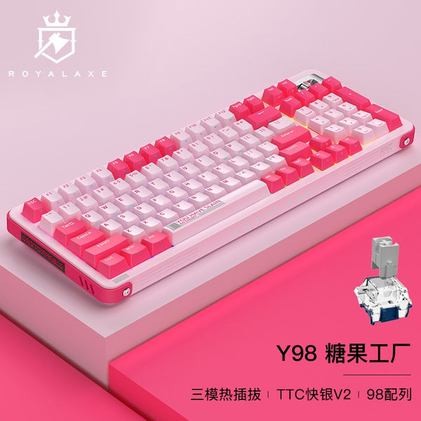 ROYAL AXE Y98 Gaming Keyboard Mechanical Keyboard Wireless 2.4G Bluetooth Type C Hot Swappable PCB TTC Switch With PBT Keycap