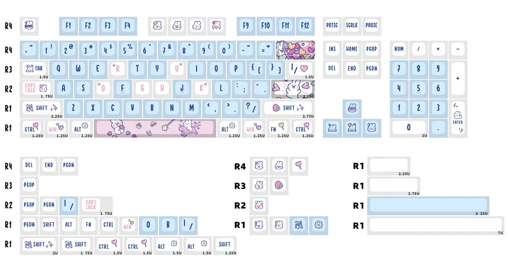 KPREPUBLIC Cute Rabbit Keycap Dye Subbed Bunny Keycap Set thick PBT MD ...