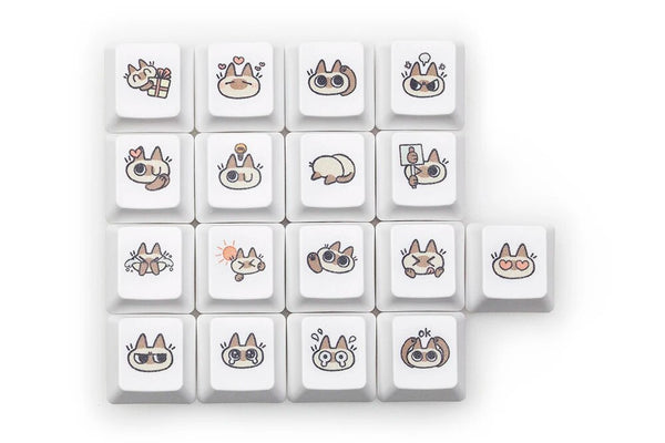 Cute Little Siamese cat Keycap  OEM Profile R1 R2 R3 Kitty Meme Keycap Dye Subbed keycaps for mx stem Gaming Mechanical Keyboards