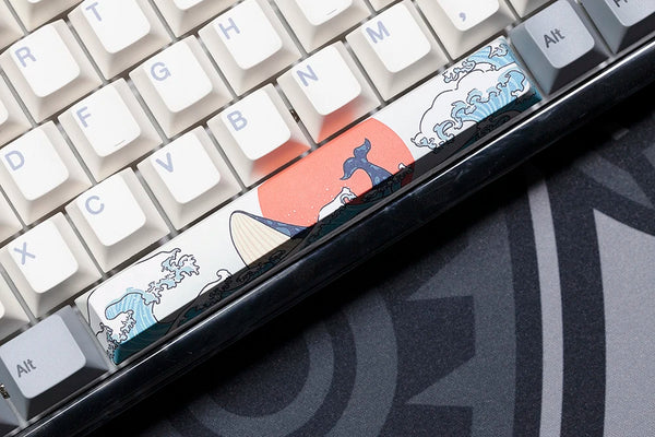 Novelty allover dye subbed Keycaps Japanese Wave Whale and Sun ESC spacebar pbt for Gaming Mechanical Keyboard cherry profile
