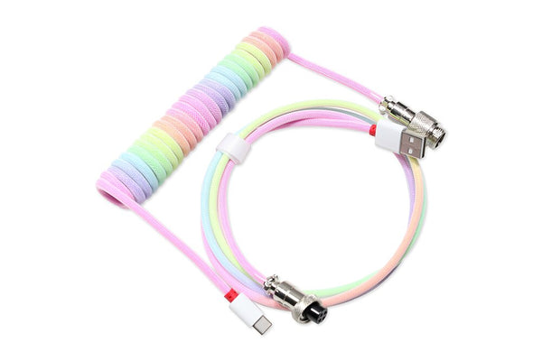 LOOP Aviator Connector Cable USB A to type C Aviation GX12 For Mechanical Keyboard Handmade Nylon White Rainbow Black Type C
