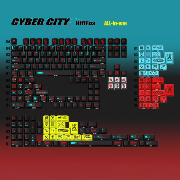 Hififox Cyber City Cherry Profile PC Keycap Set UV Screen Pring for keyboard BM60 CSTC75 BM65 BM68 XD60 EV63 Made68 Wooting 60