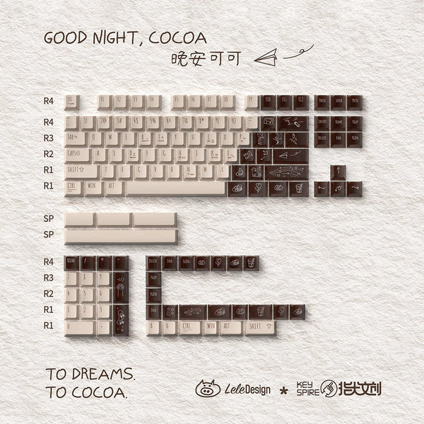 KeyTok Good Night Cocoa Keycap Dye Subbed Keycap and UV Set PBT PC for keyboard 87 tkl 104 ansi Made68 EV63 Wooting 60 V2 EZ60
