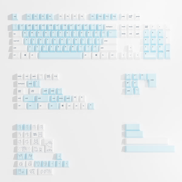 QTUO Blue Bunny Keycap Dye Subbed Keycap Cherry Profile Set thick PBT for keyboard 87 tkl 104 ansi xd64 bm60 xd68 xd84 BM87 BM65