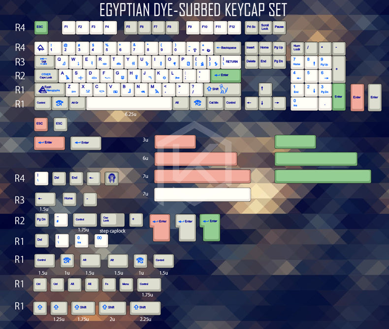 Egyptian 9009 colorway cherry profile Dye Sub Keycap Set thick PBT pla ...