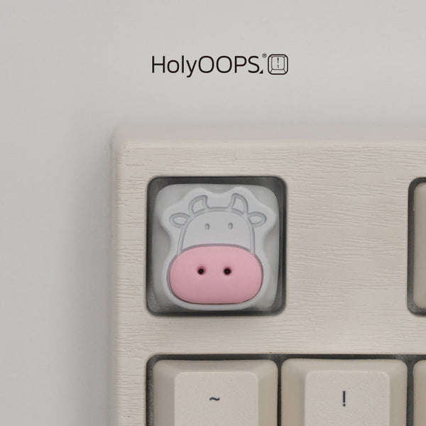 Holyoops Cute Cows Artisan Keycap CNC anodized aluminum Compatible Cherry MX switches Back lit White Brown Pink