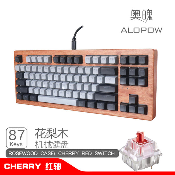 Alopow 87 80% Mechanical keyboard wooden case rgb type c usb software programmable hot swappable cherry switch