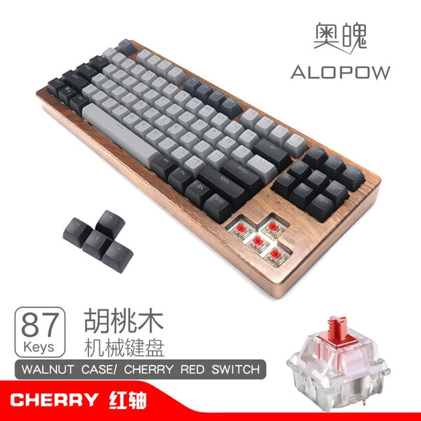 Alopow 87 80% Mechanical keyboard wooden case rgb type c usb software programmable hot swappable cherry switch