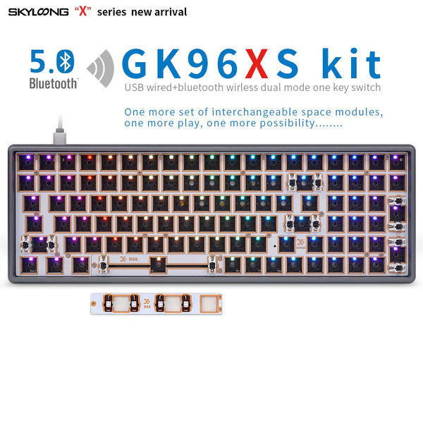 GK96XS Dual Mode Bluetooth hot swappable Mechanical Keyboard Kit support rgb switch leds type c software Grey Purple CNC Case