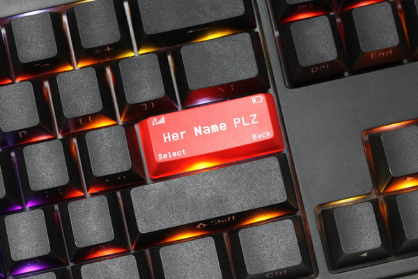 Novelty Shine Through Keycaps ABS Etched Shine-Through Her Name PLZ Please black red custom mechanical keyboard enter backspace