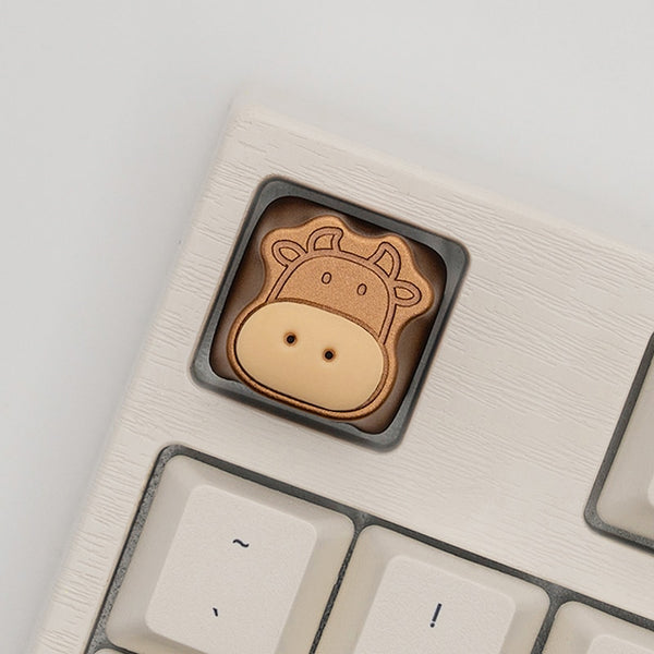 Holyoops Cute Cows Artisan Keycap CNC anodized aluminum Compatible Cherry MX switches Back lit White Brown Pink
