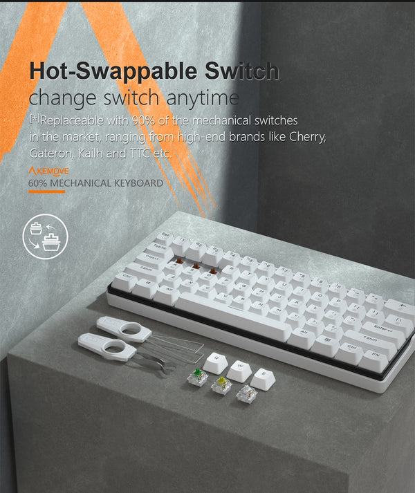 KEMOVE 61 Key Mechanical Keyboard Switch 60% NKRO Bluetooth Dual Mode PBT Keycaps Wireless Wired Gaming Keyboard PC TABLET DK61
