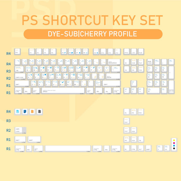 LOOP PS Shortcut Key Hotkey Set Cherry profile Dye Sub Keycap Set thick PBT for keyboard gh60 xd60 xd84 tada68 87 104 BM60 BM65