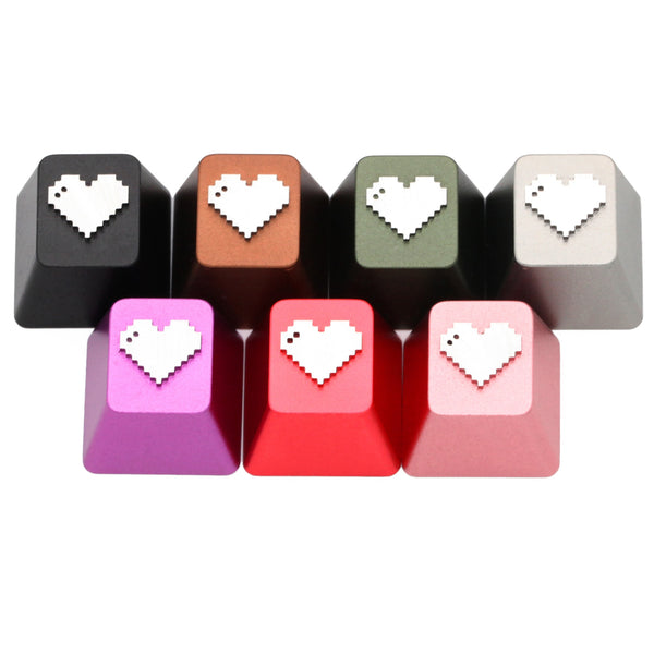Pixel Heart anodized aluminum keycaps with anodizing for custom mechanical keyboards cherry profile grey black red green silver