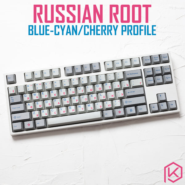 kprepublic 139 Russian root font blue cyan Cherry profile Dye Sub Keycap PBT - KPrepublic