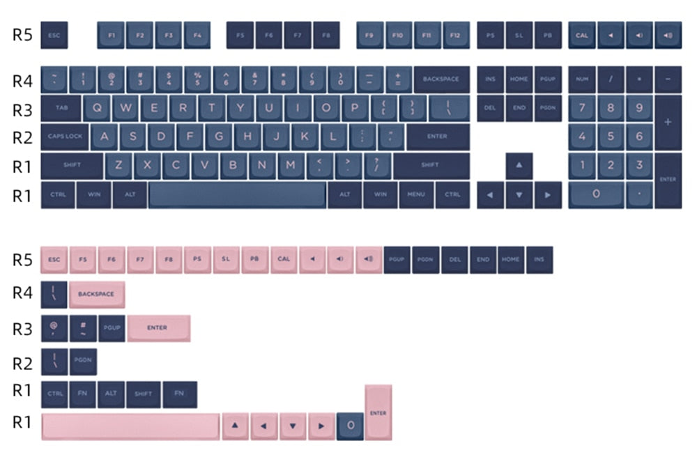 Deep Space Blue Pink GK5 Profile Doubleshots Keycap Set PBT for keyboard  poker 87 tkl 104 ansi xd64 bm60 xd68 BM87 BM65