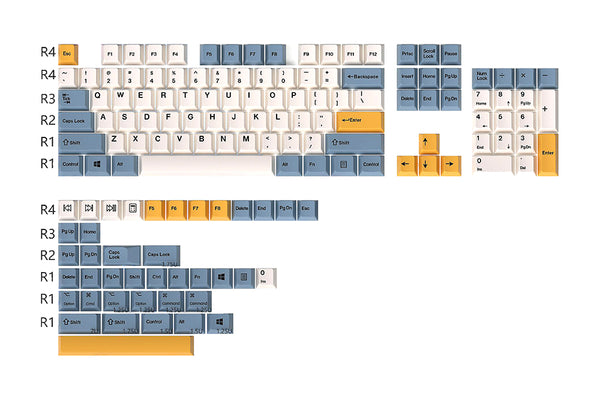 GKs Apricot yellow Dye Sub Keycap Set thick PBT for keyboard gh60 poker 87 tkl 104 ansi xd64 bm60 xd68 xd84 Beige Yellow Blue