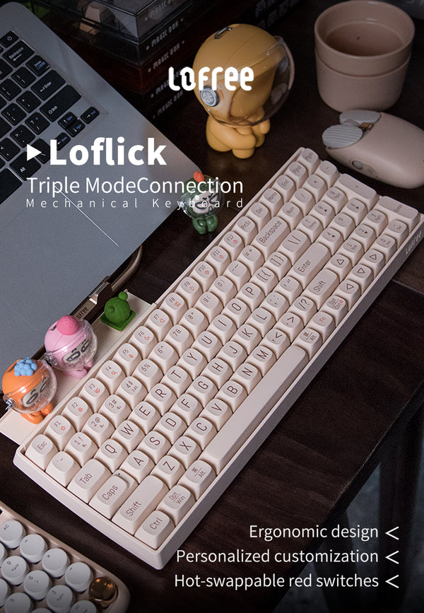 LOFREE Loflick 3 Mode wireless mechanical keyboard bluetooth 5.0 gaming home office red axis laptop tablet 68 and 100 keys