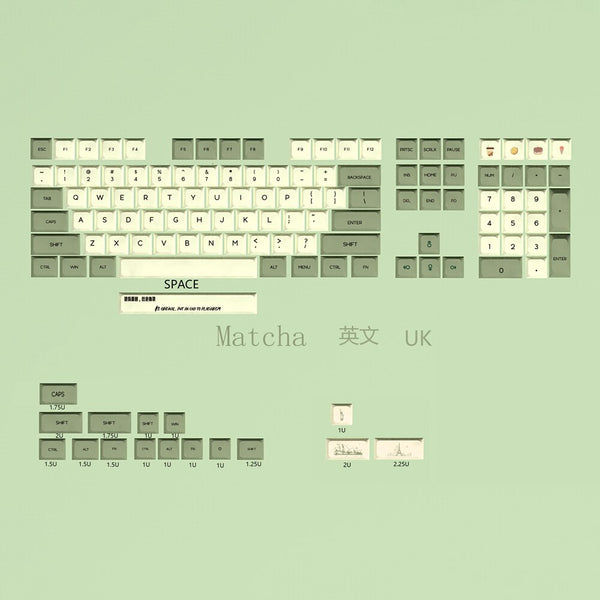 matcha green tea Dye Sub Keycap Set thick PBT for keyboard gh60 poker 87 tkl 104 ansi xd64 bm60 xd68 xd84 xd96 Janpanese